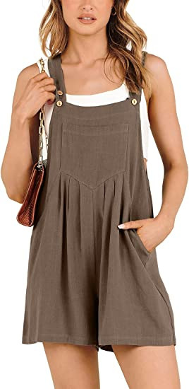 Women's pocket cotton and linen loose casual slim wide-leg jumpsuit shorts for women_voghion.com