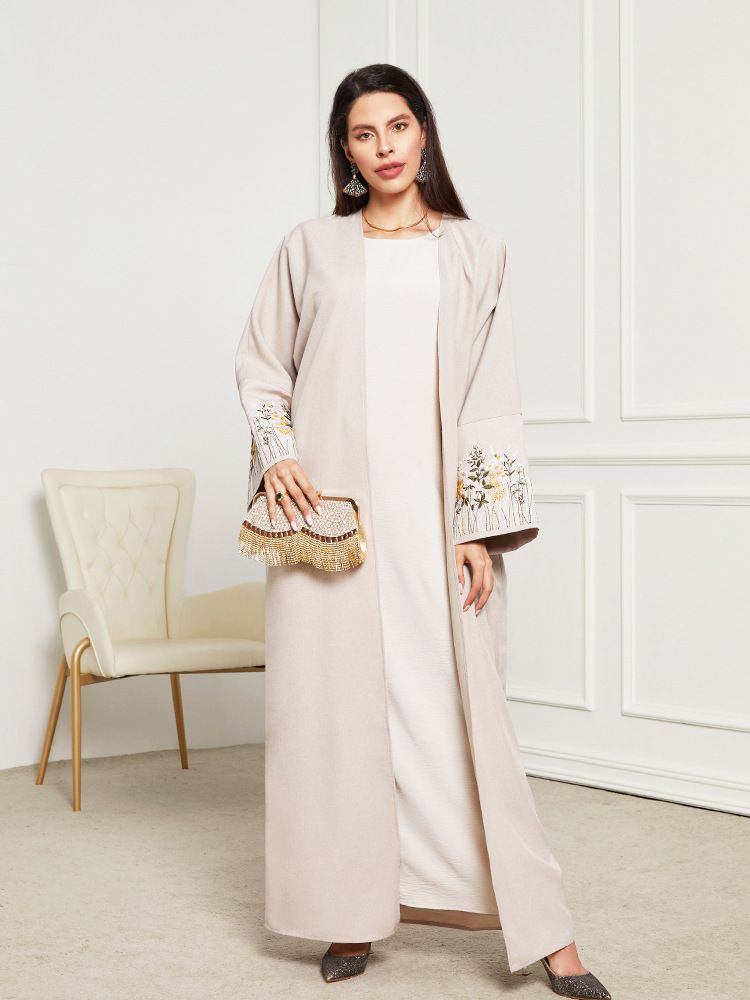Women's Clothing Middle East Muslim Clothing Robe Embroidered Cardigan Dress Long Dress Bat Sleeve_voghion.com