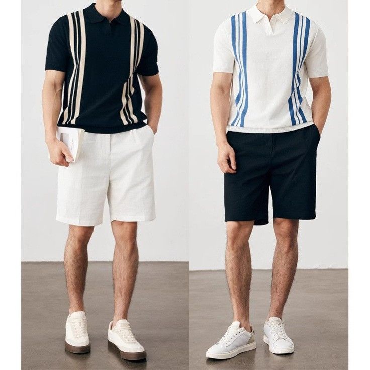 Kurzarm-Poloshirt in Kontrastfarbe für Herren im Sommer, High-End-Slim-Fit, Business Casual, T-Shirt aus Eisseide mit halblangen Ärmeln und gestricktem Revers_voghion.com