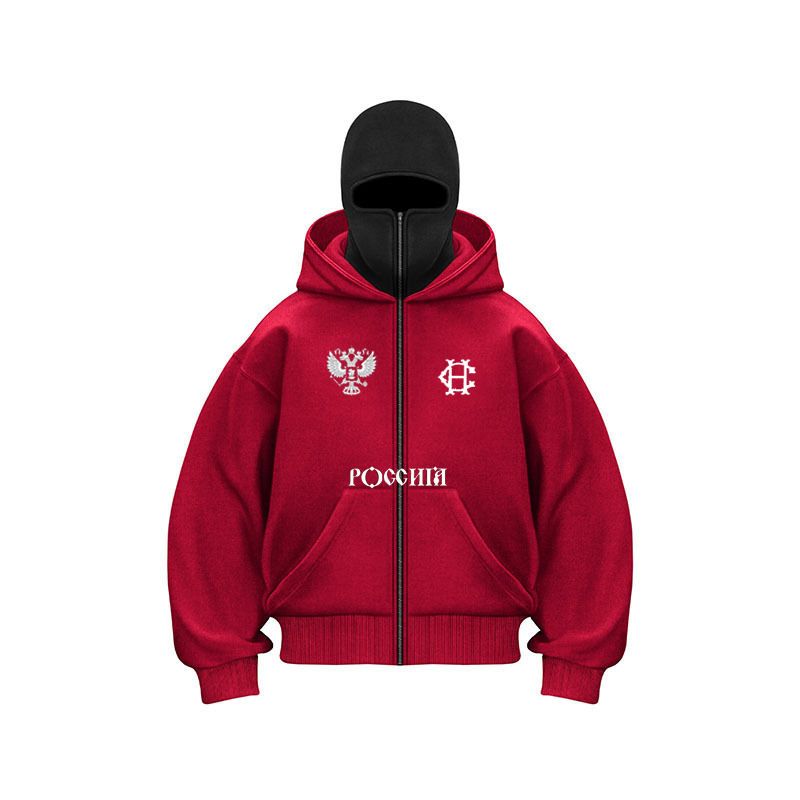 Y2K Fleece-gefütterter Hoodie – Unisex Oversized Zip-Up mit doppelter Kapuze & Animal Print (Schwarz/Weiß/Grau/Rot)_voghion.com
