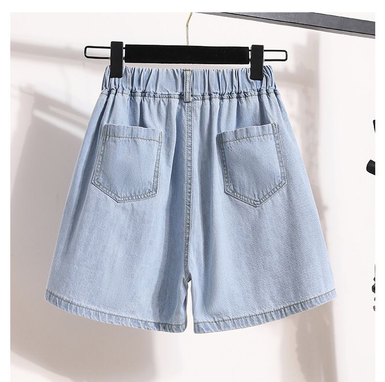 Pantaloncini in denim tencel sottile a linea A, da donna, versatili, larghi, a vita alta, con gamba larga, estate 2025_voghion.com