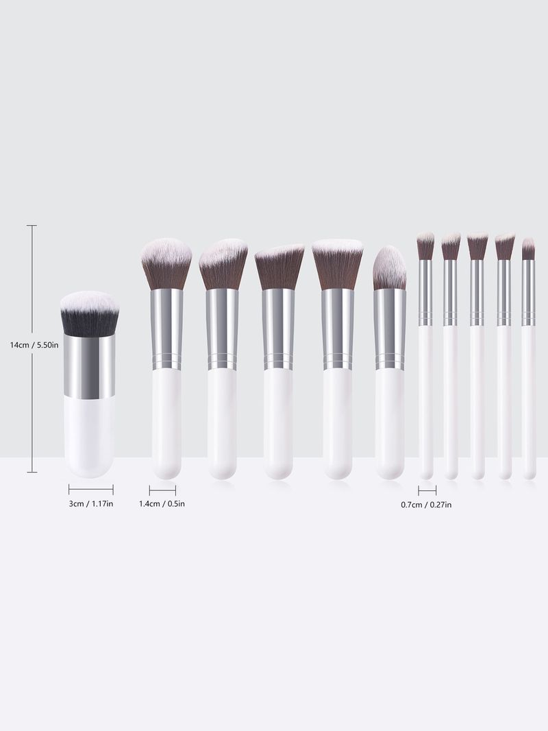 Ensemble de 11 pinceaux de maquillage couleur champagne : 5 grands et 5 petits pinceaux, dont un pinceau à fond de teint épais unique._voghion.com