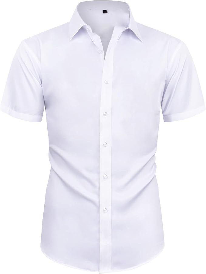 Camicia elasticizzata da uomo, maniche corte, non stirabile, vestibilità slim fit, taglia europea_voghion.com