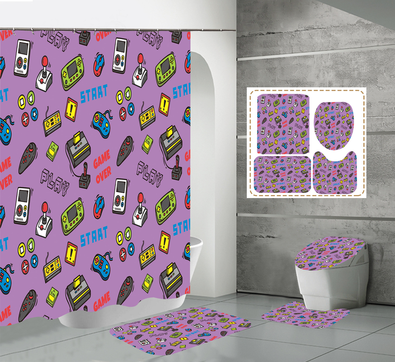 High definition digital printing hot game handle waterproof polyester bathroom shower curtain set_voghion.com