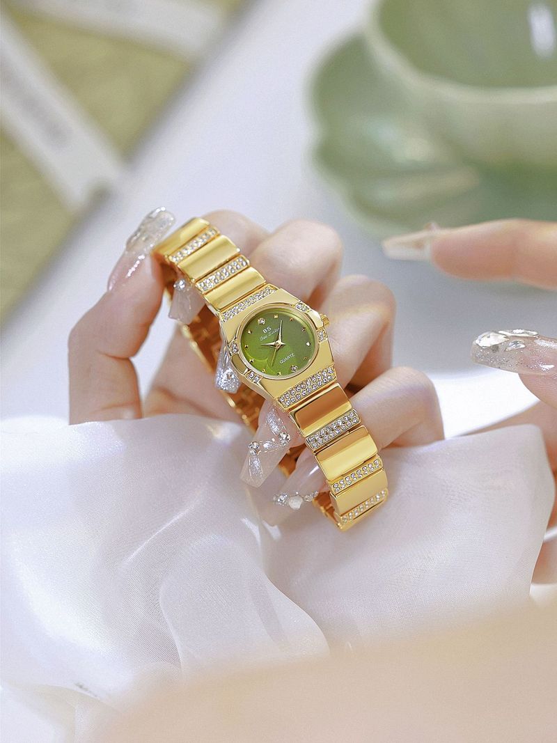 Elegant Women's Minimalist Quartz Watch With Floral Dial, Singapore Movement & 30M Water Resistance - Stylish Green Timepiece_voghion.com