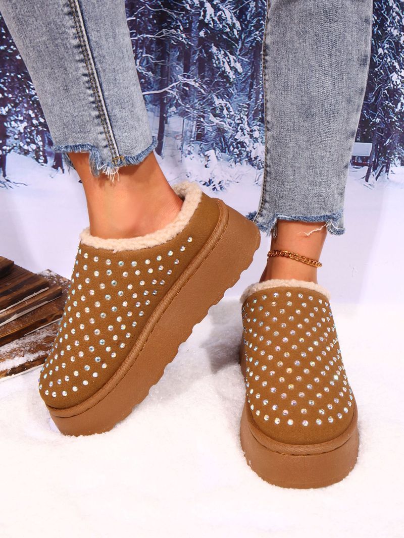 SHLIANG Women Flats Slippers Crystal Platform Suede Mules Shoes Fur Shoes Casual New Winter Warm Cozy Woman Flip Flops Trend Slides X0062_voghion.com
