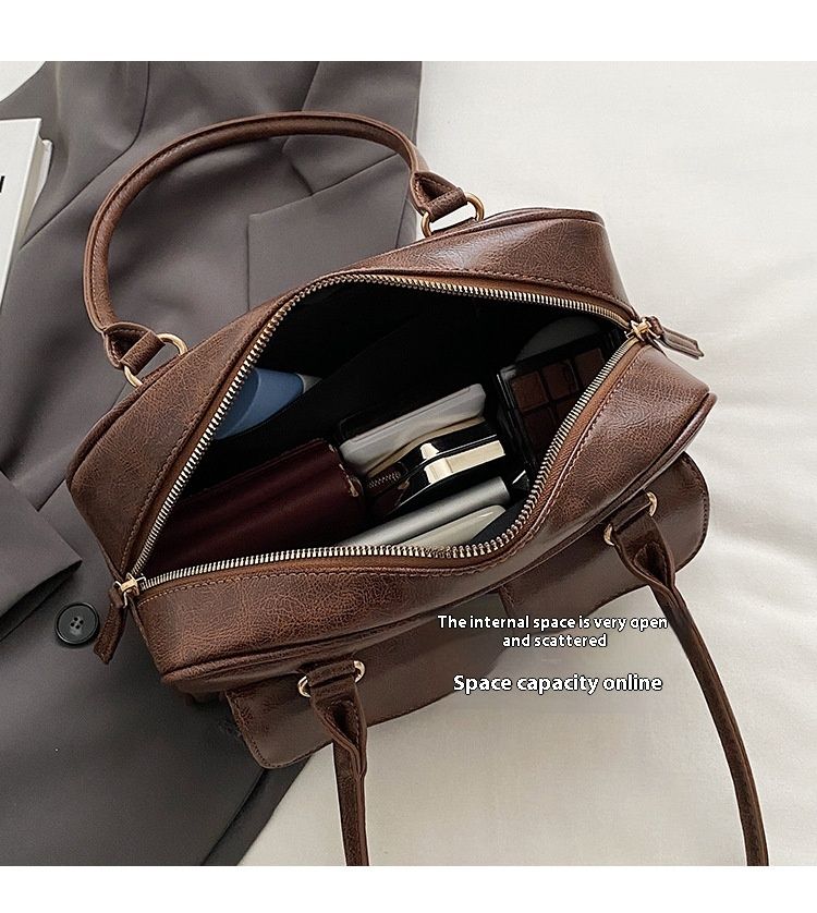 Texture niche crossbody bag, new fashionable bowling handbag, large capacity single shoulder Boston women's bag_voghion.com