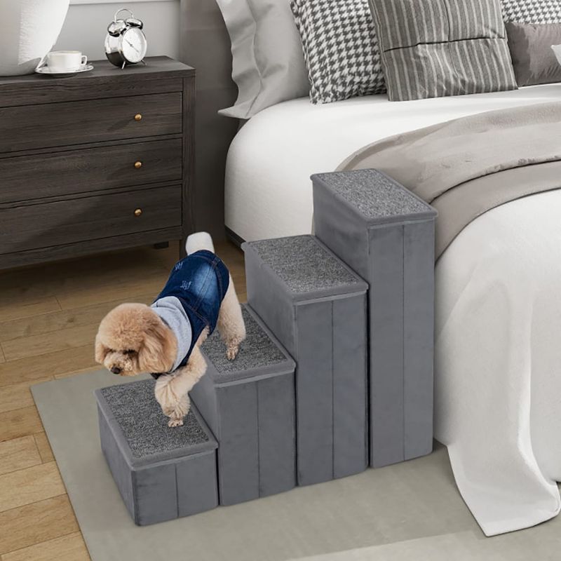 4-Step Dog Stairs Non-slip Foldable Dog Ramp With Adjustable Steps_voghion.com
