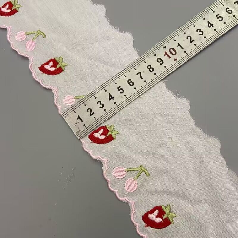 Striscia di pizzo multicolore fai da te con fiore in organza di cotone a quattro colori da 11 cm, codice a barre, Lolita_voghion.com