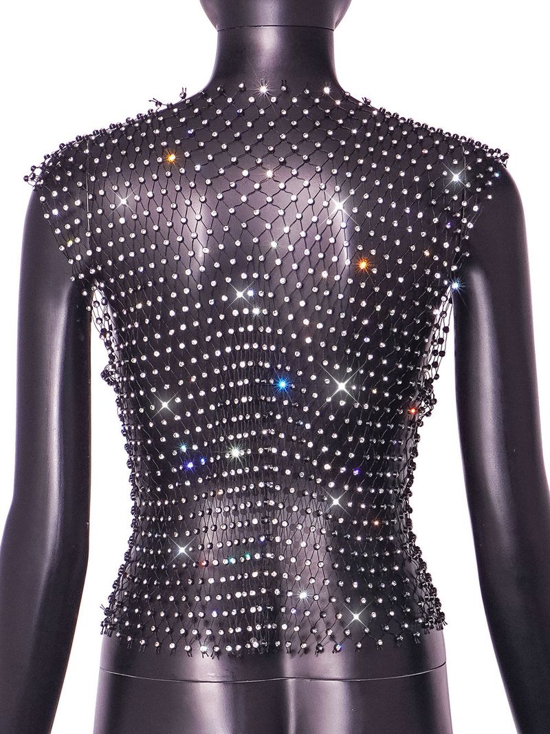 Damen Kleeder New Net Diamant Sparkling Diamant Damen Ärmlos Vest_voghion.com