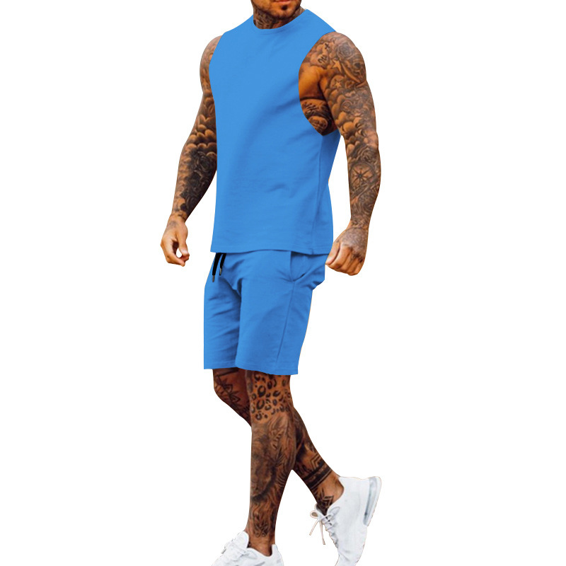 Cross-border European And American New Summer Sleeveless Sports Suit Men's Breathable Thin Round Neck Solid Color Vest_voghion.com