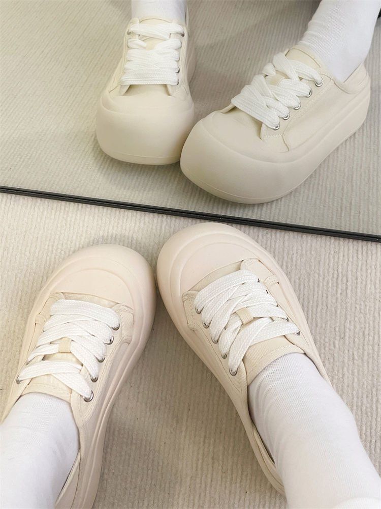 Chaussures en toile bidirectionnelles pour femmes, nouvelles chaussures d'été 2025, mignonnes, couleur unie, décontractées, à talon incliné, blanches_voghion.com
