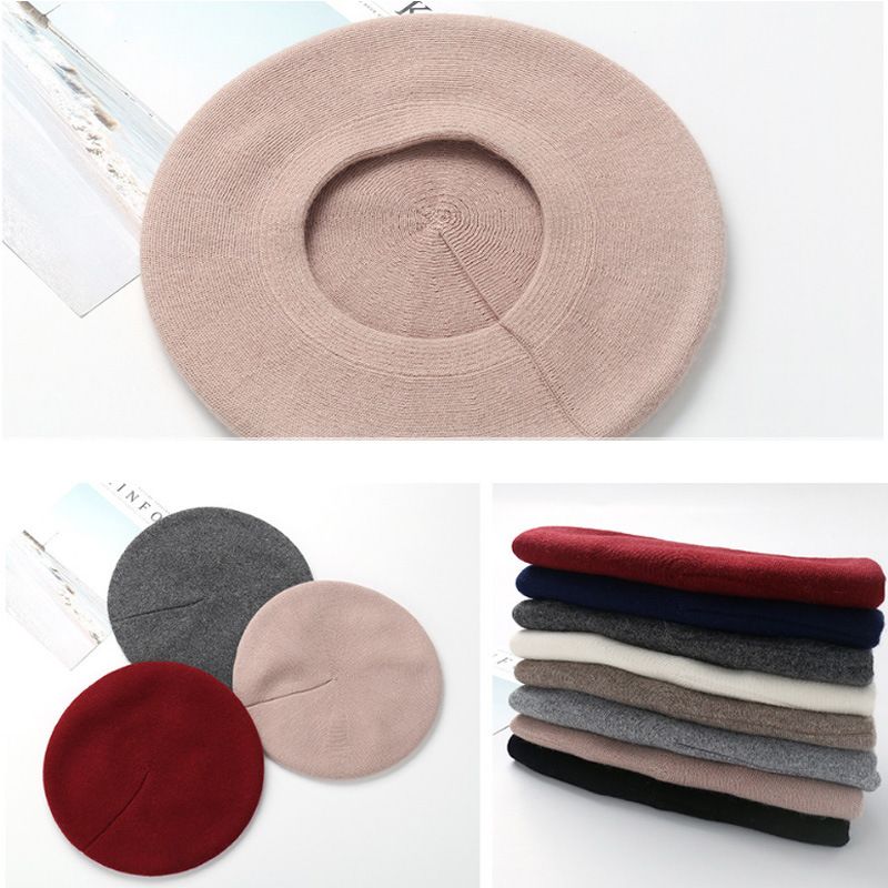 Unisex Women's knitted solid color elastic high-end beret winter warm beanie multi-color_voghion.com