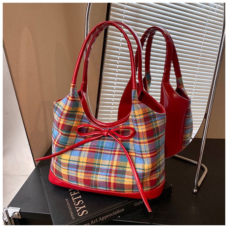 Borsa a tracolla grande ed elegante con tracolla staccabile, borsa a mano spaziosa per lavoro e viaggio, con motivo a quadri a blocchi di colore, per donna_voghion.com