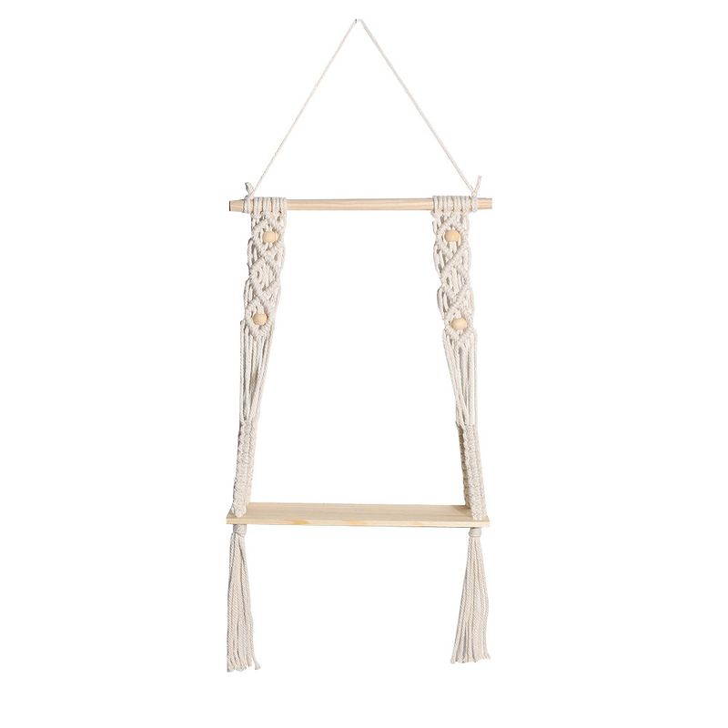 Estantería tejida estilo ins, decoración de pared de madera para el hogar, estantería para balcón y ventana salediza, regalo_voghion.com