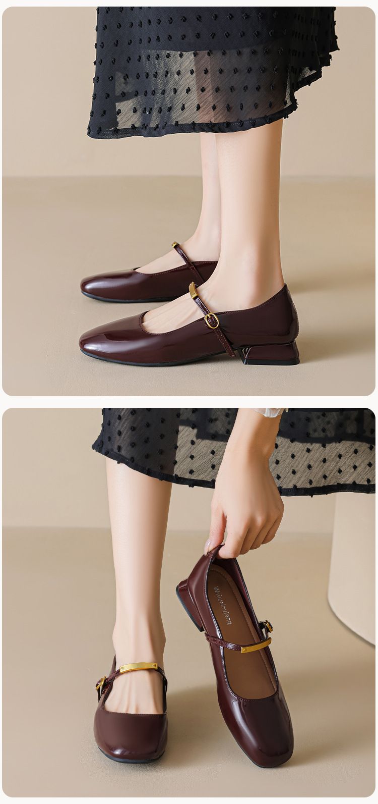 Rundkopf-Einzelschuhe für Damen, schöne französische leichte Mund-Dicke Ferse mit Mary Jane-Schuhen_voghion.com
