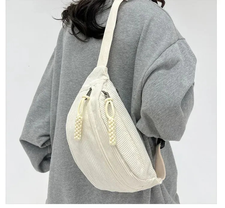 Marsupio da donna, grande capacità, in velluto a coste, stile street, borsa a tracolla, alla moda, cintura casual 250806_voghion.com
