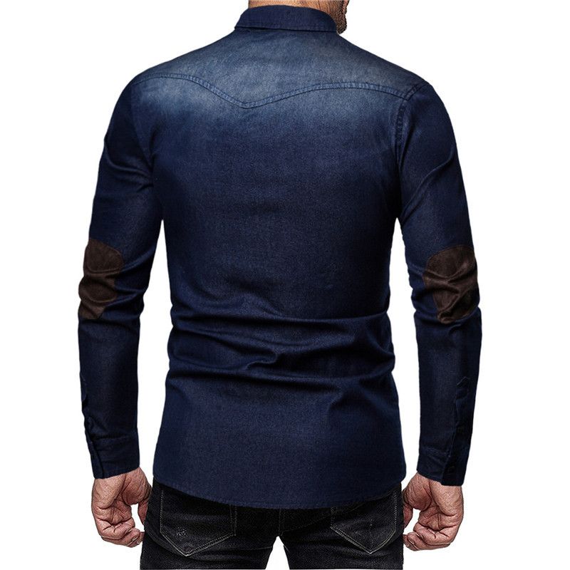Herrenbekleidung gewaschenes Langarm-Jeanshemd Jugendmode lässiges einfaches Hemd_voghion.com