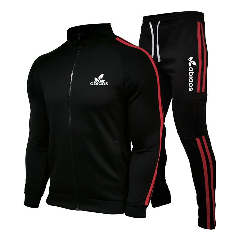 2024 Herren Frühling und Herbst Reißverschlussjacke Sporthose mit gestreifter Taschendekoration Laufanzug-Set_voghion.com