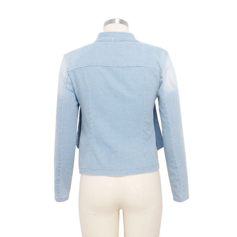 Top cappotto in denim a maniche lunghe da donna alla moda sexy_voghion.com