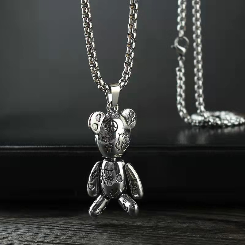 Acionável urso violento titânio aço colar hip hop masculino na moda punk casal camisola corrente feminina multidão hoodie_voghion.com