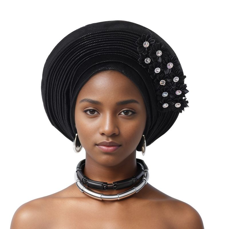Elegante copricapo a strati in pizzo decorato per matrimoni e feste - Fascia per la testa in gele regolabile in più colori Cappello Baotou Aoto Gele_voghion.com