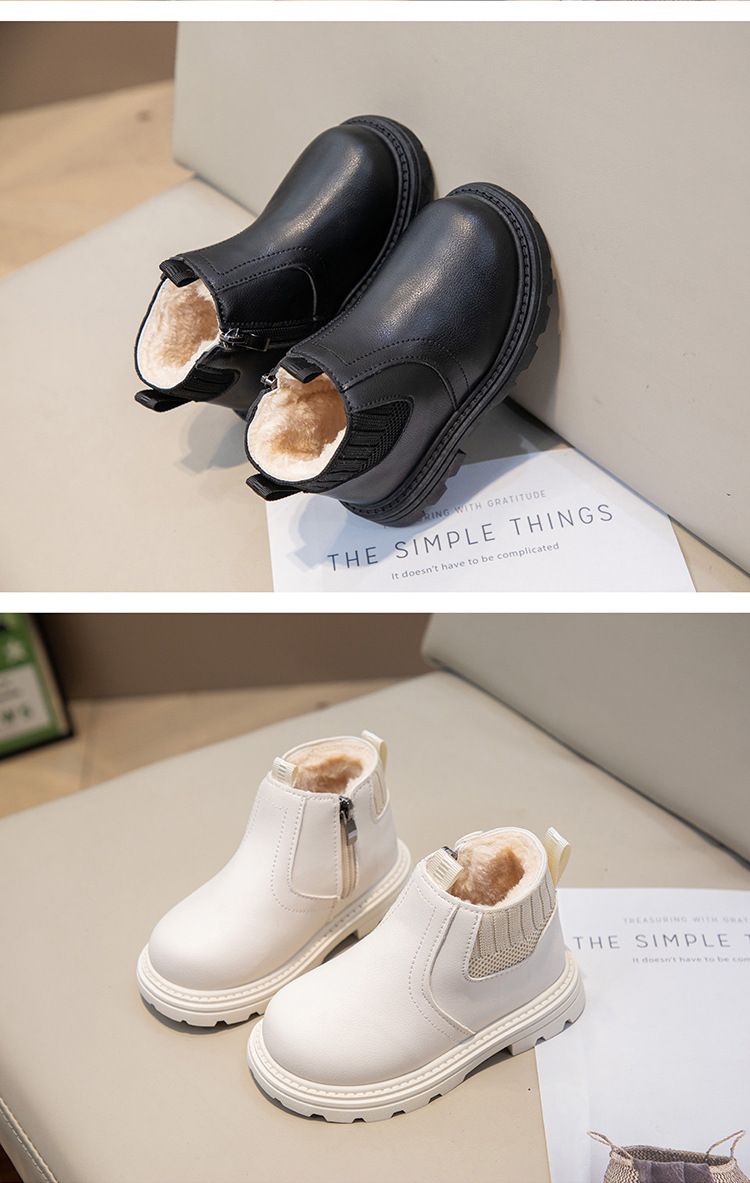 Winter Plush Children's British Short Boys, Side Zipper Martin for Girls, Soft Bottom Fashion Boots_voghion.com