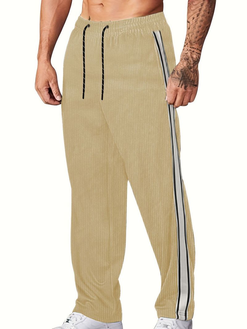 Men's Casual Corduroy Pants With Belt, Straight Leg Trousers, Multi-pocket Design, Comfortable Stretch Fabric, Multiple Colors & Sizes_voghion.com