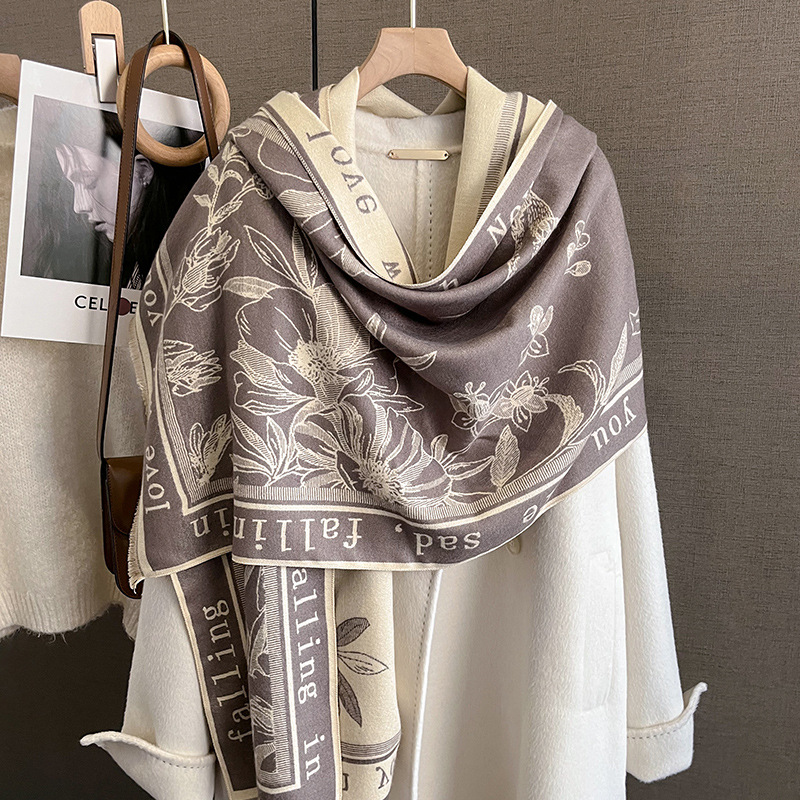 Women Scarf Women's Winter Print Versatile Fashion Student Scarf Thickened Double-sided Warm Large Shawl New Style_voghion.com
