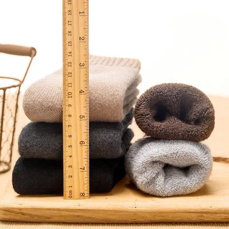 Autumn Winter Men's Solid Color Casual Terry Mid-Calf Thickened Wool Women's Warm Socks_voghion.com