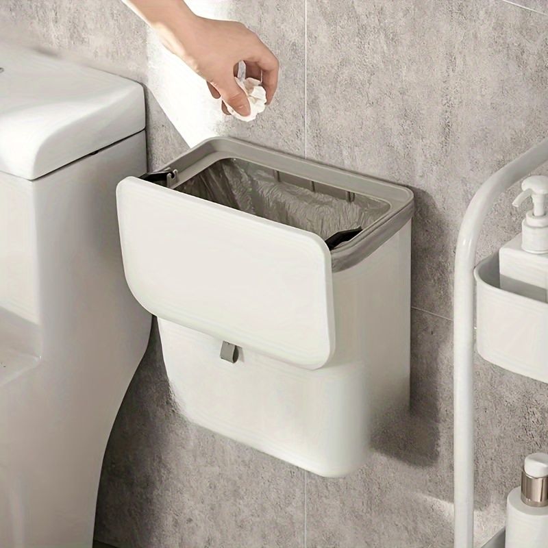 Effortless Cleanup Space-Saving White Wall-Mounted Trash Bin For Kitchen - Durable Plastic, Multi-Functional Garbage Storage_voghion.com