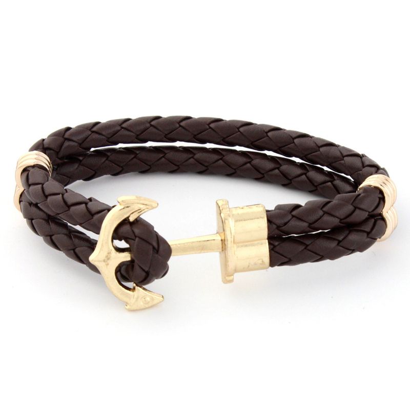 Beaded Snake Pattern Anchor Hip-Hop Personality Genuine Leather Men's Bracelet High-End Jewelry Accessories_voghion.com