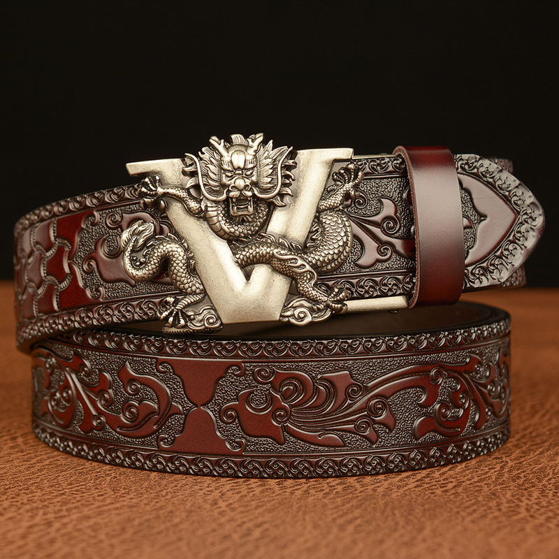 Neue Männliche China Dragon Gürtel Rindsleder Echtes Leder Gürtel Für Männer Carving Drachen Muster Automatische Schnalle Gürtel Strap Für Jeans B0033_voghion.com