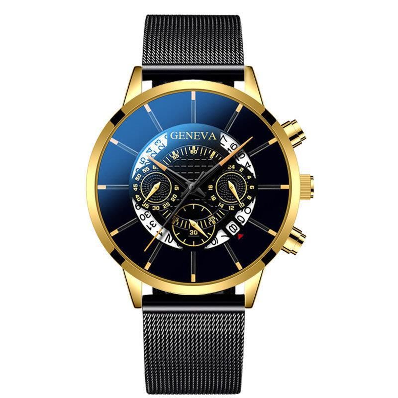 GENEVA Herren-Quarzuhr mit Mesh-Armband, drei Zifferblättern, Kalender, Business-Trend_voghion.com