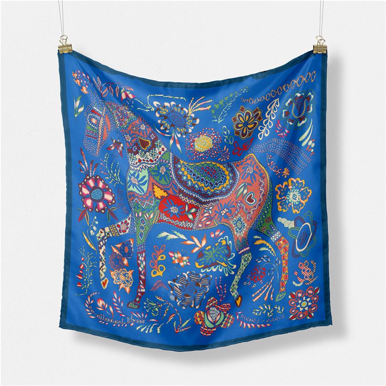Ethnic style headscarf temperament simulation silk spring matching shirt print small square scarf for women_voghion.com