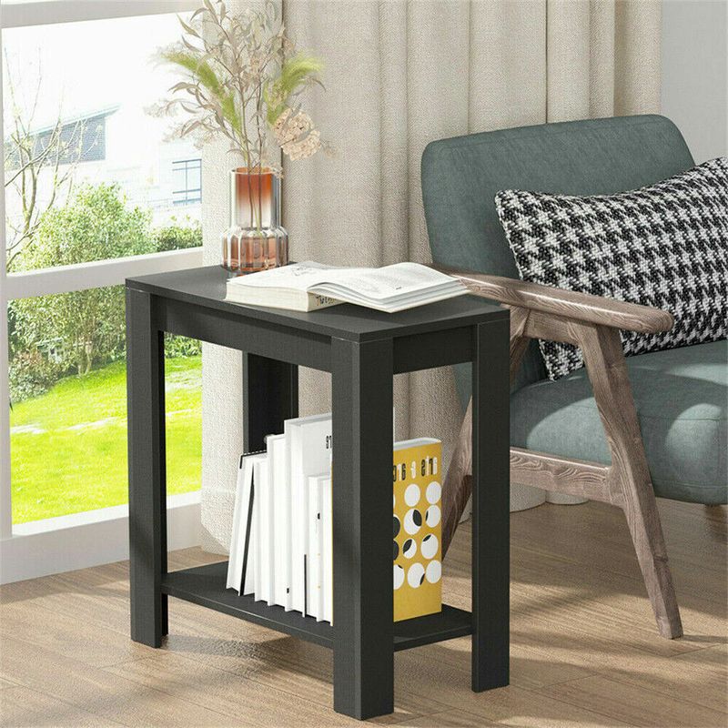 Wood Coffee End Table Sofa Corner Bedside Table W/ Storage Shelf For Small Space_voghion.com
