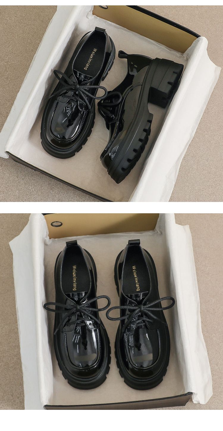 Scarpe da donna in pelle con suola spessa, stile college, piccole scarpe da uomo con lacci che aumentano l'altezza, scarpe singole da donna_voghion.com