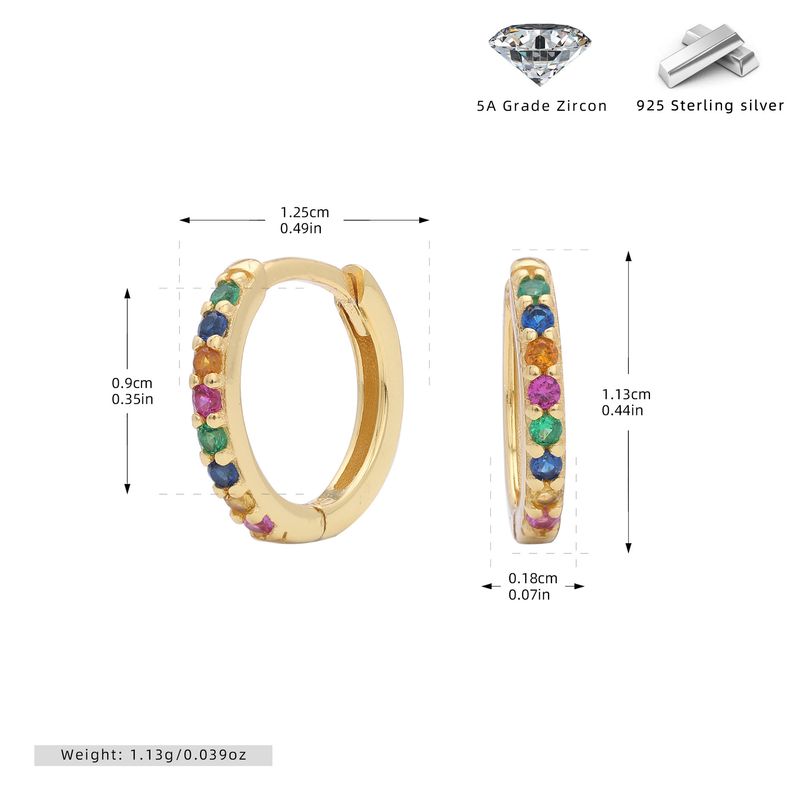 Orecchini a perno da donna in argento sterling S925 con zirconi colorati, orecchini a cerchio classici per cartilagine, design ipoallergenico ed elegante_voghion.com