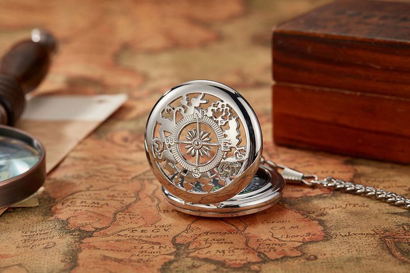 Orologio da tasca vintage in oro con bussola - Movimento giapponese Miyota, quadrante rotondo da 44 mm, resistente all'acqua, orologio unisex per avventure all'aria aperta_voghion.com