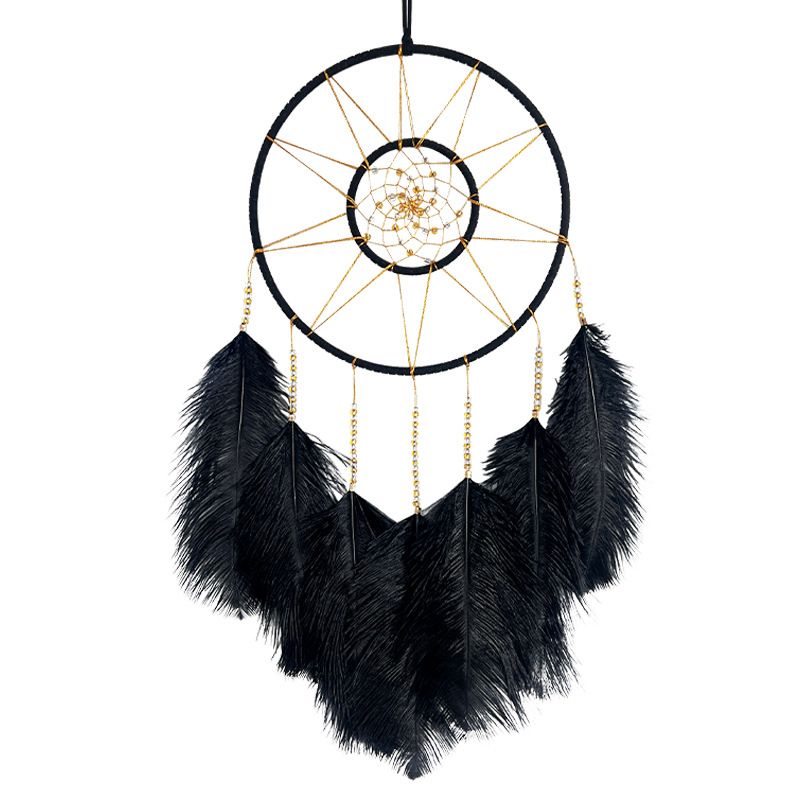 Original High-end Ostrich Feather Dream Catcher Hanging Black Gold Style European And American Creative Indoor_voghion.com