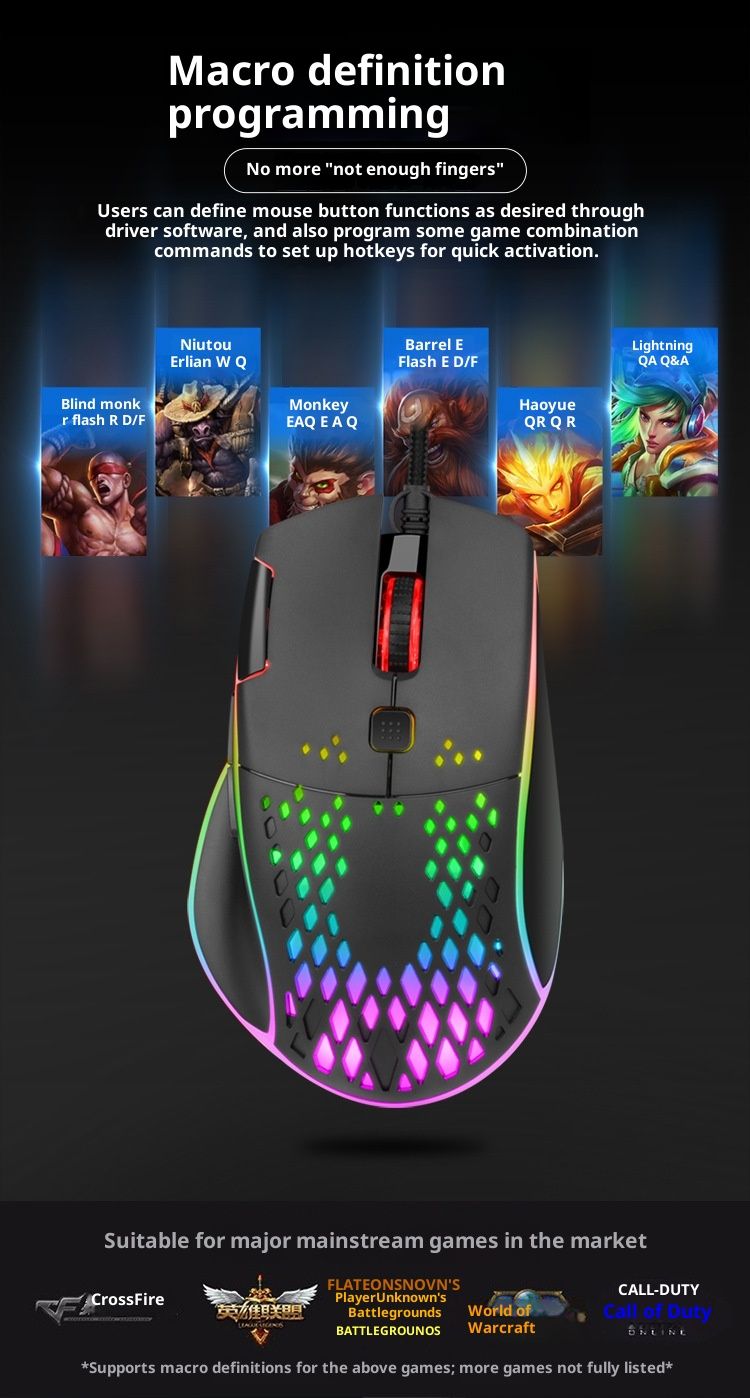 Digitex Digitex Imperial Leopard 7D Hole RGB Mouse da gioco luminoso con supporto cablato per definizione macro, ricarica wireless 2.4G per ufficio_voghion.com