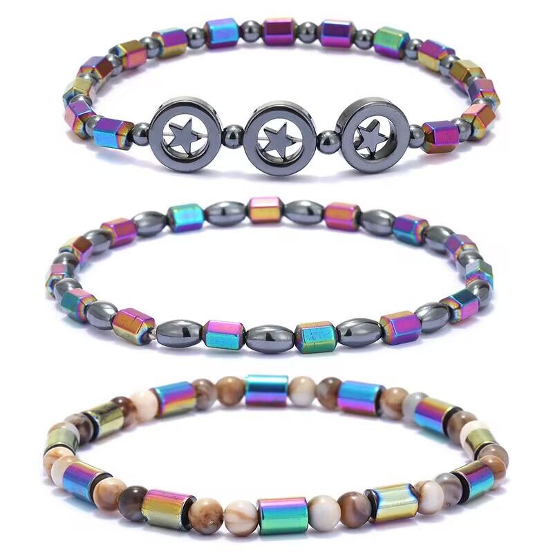 Cavigliera da spiaggia da donna, realizzata a mano con pietra nera magnetica, placcata in colore AB, con stella circolare creativa_voghion.com