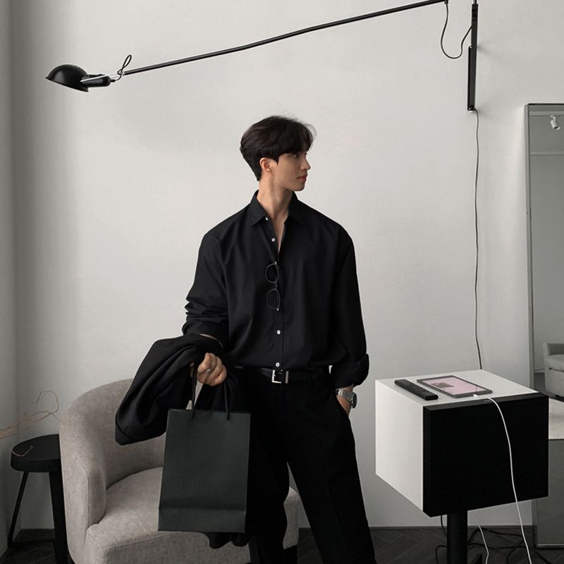 Britescht Yapi-Hemd, Männer Langärm High-End Gro Hell Mature Style Kostüm Mat Ënnerhemd Oversize Trend_voghion.com