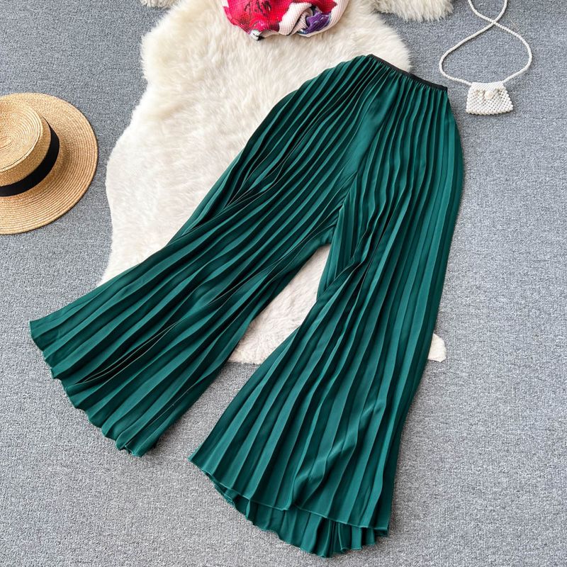 Women's Clothing Fashionable Royal Sister Suit Women's Summer High-end Printed Top Loose Pleated Wide-leg Trousers_voghion.com