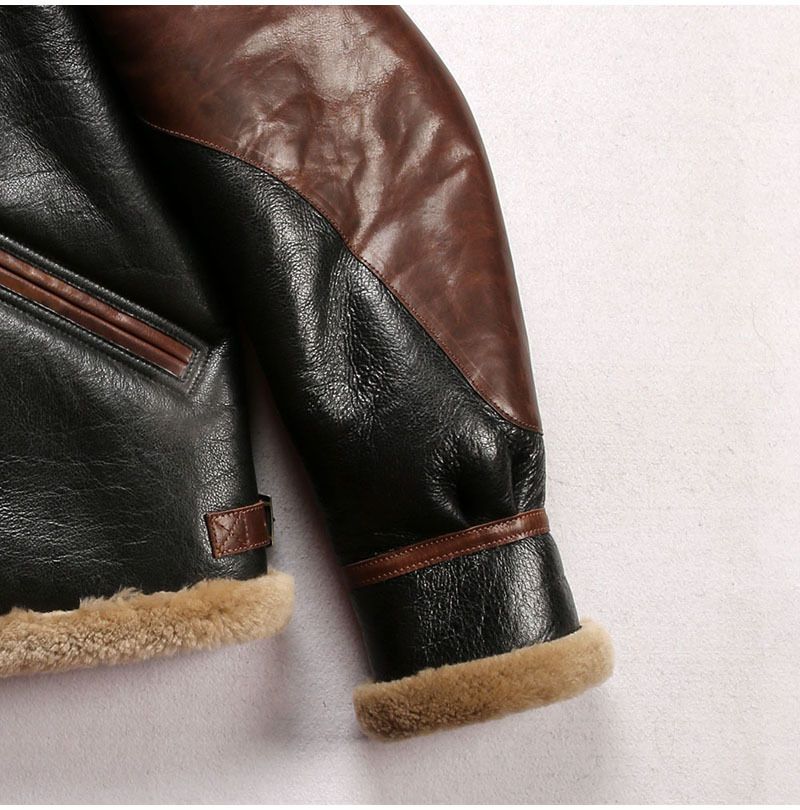 "Men's B6 Flight-Inspired Leather Jacket – Genuine Sheepskin, Retro Aviator Style, Warm & Stylish Winter Coat"_voghion.com
