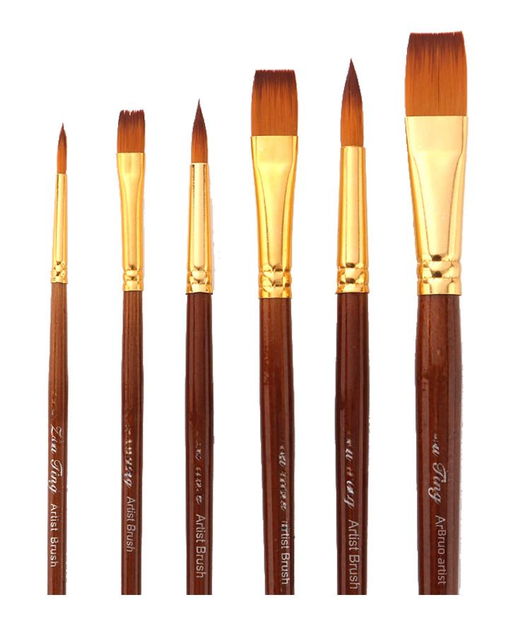 6 linen Rod brush two-color nylon wool watercolor brush student brush set Wholesale_voghion.com