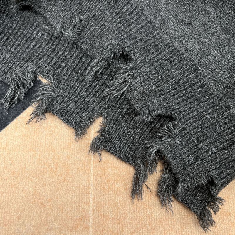 Maglione da uomo in maglia effetto consumato con mezza zip – Pullover streetwear oversize con orlo grezzo_voghion.com