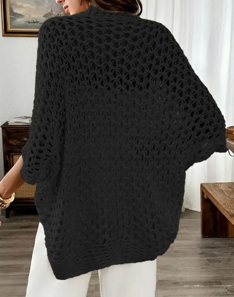 Maglione da spiaggia con lacci e maglia – Top da vacanza all'uncinetto con trafori (XS-XL, bianco/nero/albicocca/rosso)_voghion.com