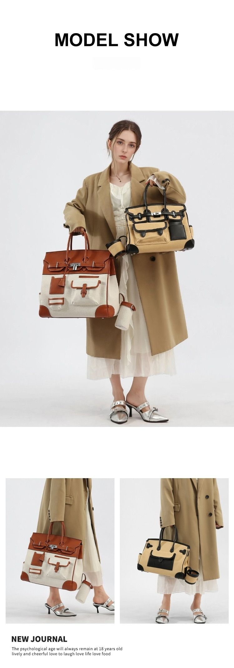 Neue Damenhandtasche mit farblich abgesetztem Patchwork-Design aus Canvas, übergroßer Platintasche, lässiger Reisetasche und mehreren Taschen._voghion.com