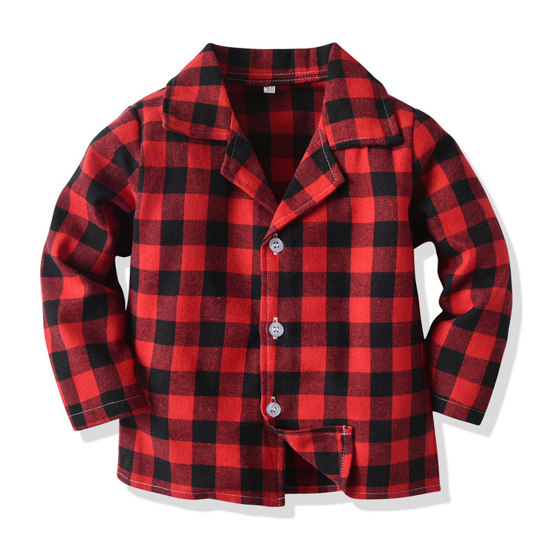 Autumn And Winter Homewear Children's Spring And Autumn Lapel Single-breasted Plaid Long-sleeved Pajamas Set_voghion.com
